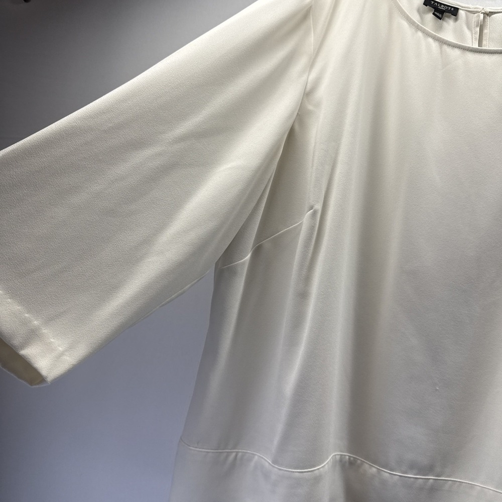 Talbots Women's Blouse Top Size‎ 20W Solid Ivory Minimalist 3/4 Sleeve Side Tie - Picture 4 of 9